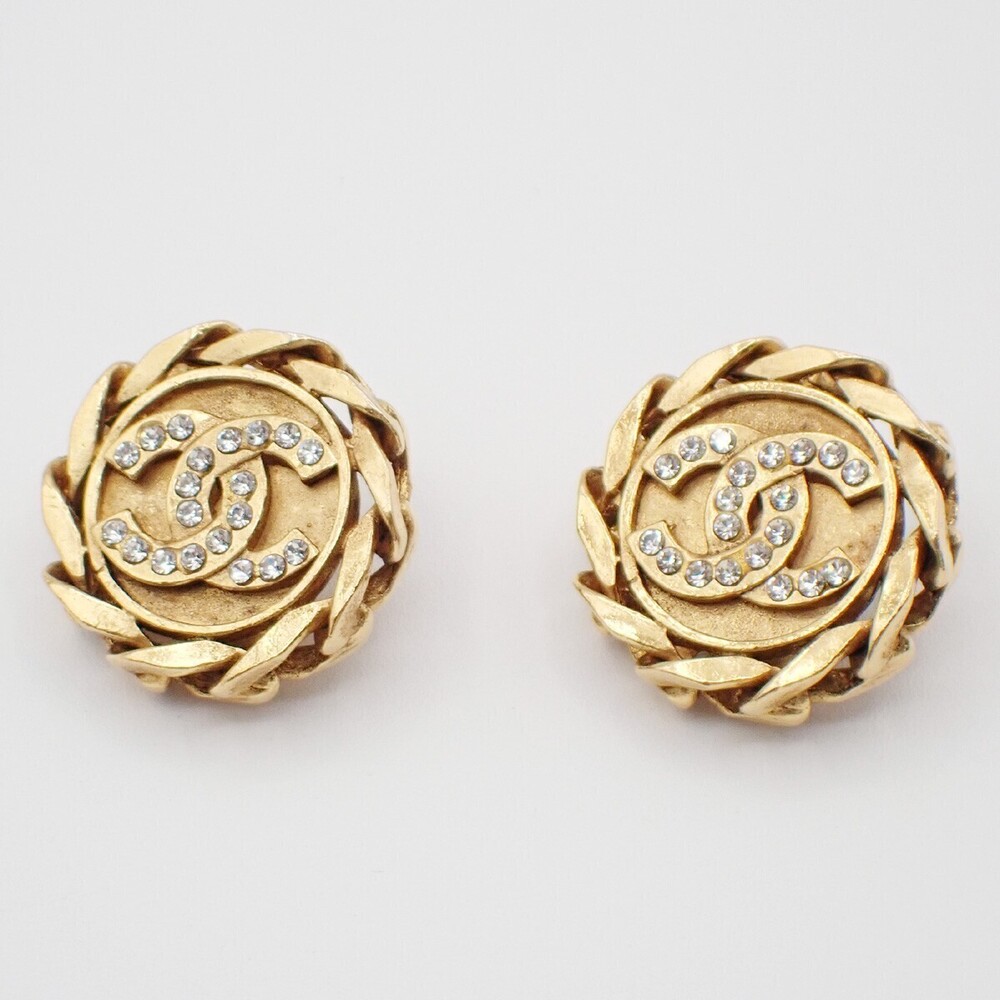 Chanel Vintage CC Round Clip-On Metal with Crystals